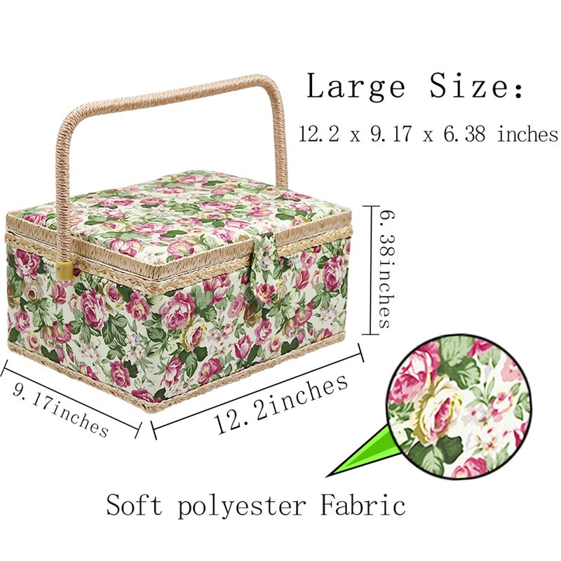 Flrhsjx Large Sewing Basket with Accessories, Sewing Organizer Box for Sewing Supplies and DIY Crafting Tools Storage Christmas Gift for Sewing Craft Lovers green - Image 2